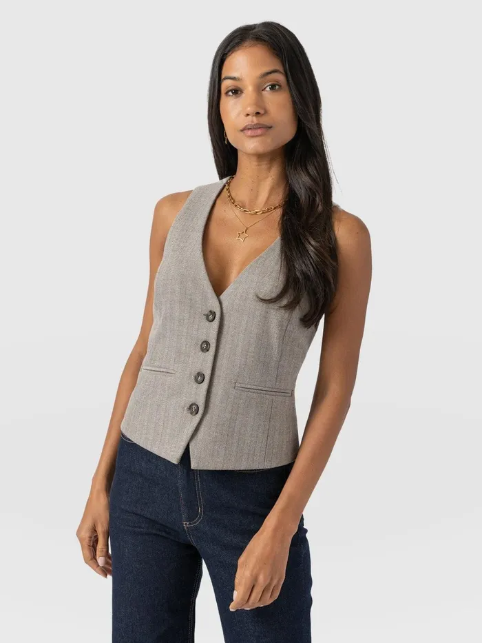 Astrid Vest 8211 Brown Herringbone Brown Herringbone Women Saint And Sofia Blazers