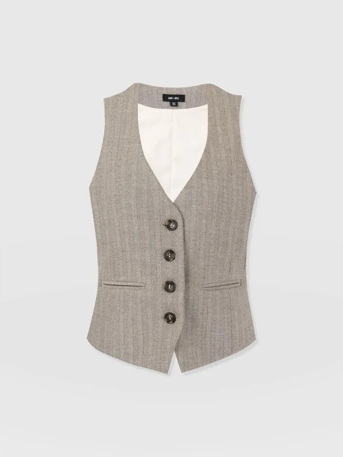 Astrid Vest 8211 Brown Herringbone Brown Herringbone Women Saint And Sofia Blazers