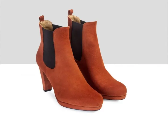 Audley Shoes Heel Leather Booties Aura Orange Women High Heel
