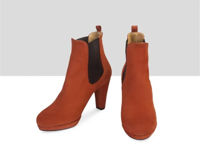 Audley Shoes Heel Leather Booties Aura Orange Women High Heel