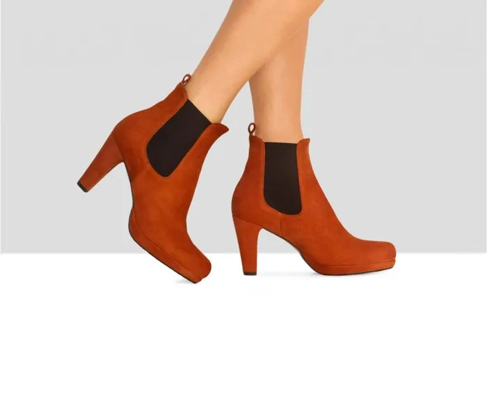 Audley Shoes Heel Leather Booties Aura Orange Women High Heel