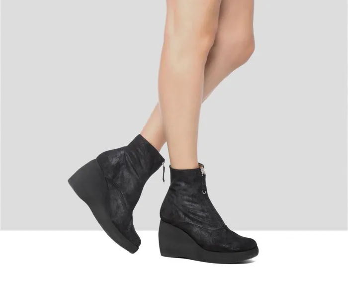Audley Shoes High Heel Leather Platform Booties Gaelia Black Women High Heel