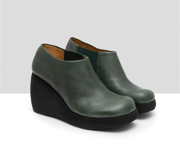 Audley Shoes High Heel Leather Platform Booties Gitel Green Women High Heel