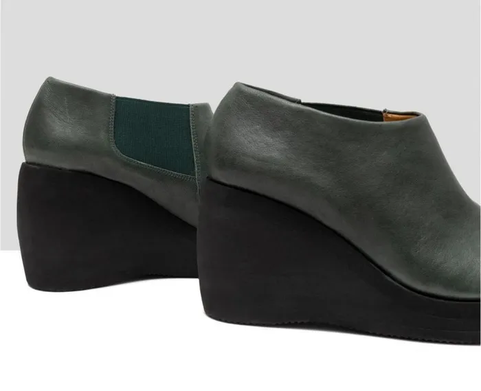 Audley Shoes High Heel Leather Platform Booties Gitel Green Women High Heel