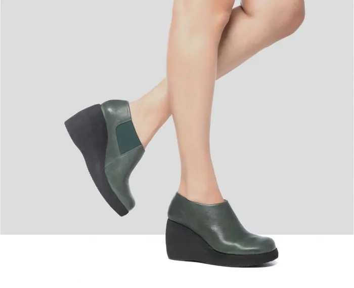 Audley Shoes High Heel Leather Platform Booties Gitel Green Women High Heel