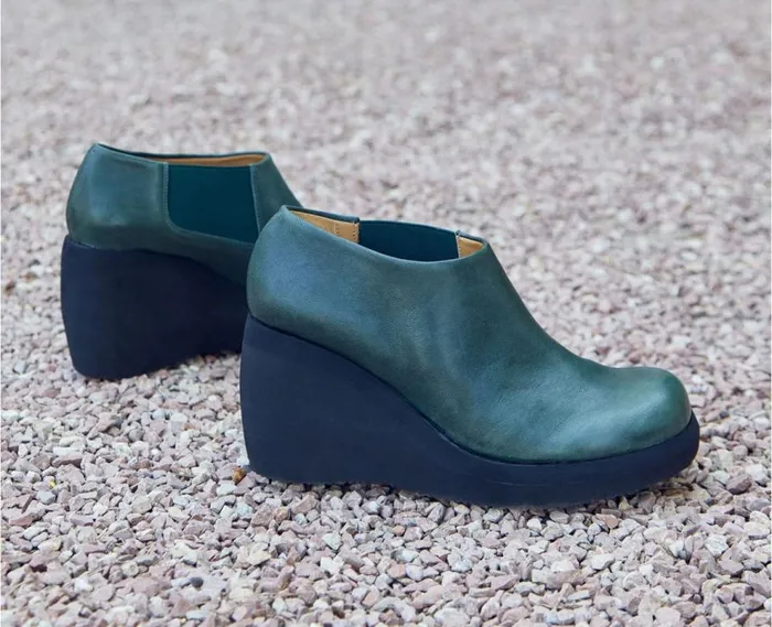 Audley Shoes High Heel Leather Platform Booties Gitel Green Women High Heel