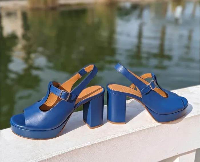 Audley Shoes High Heel Leather Sandal Julita Blue Women High Heel