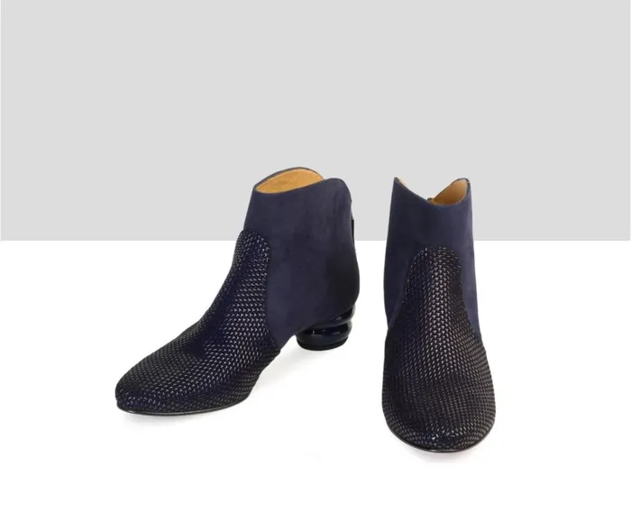 Audley Shoes Low Heel Leather Booties Arrow Blue Women Medium Heel