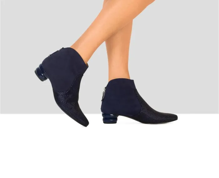 Audley Shoes Low Heel Leather Booties Arrow Blue Women Medium Heel