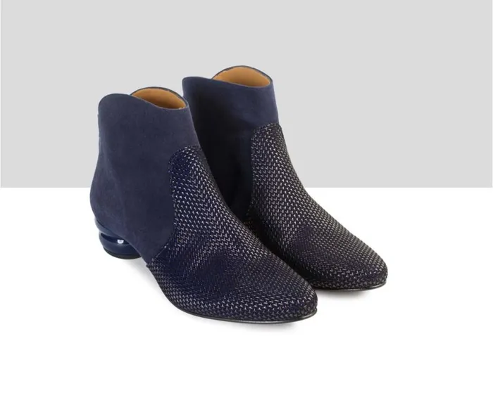 Audley Shoes Low Heel Leather Booties Arrow Blue Women Medium Heel
