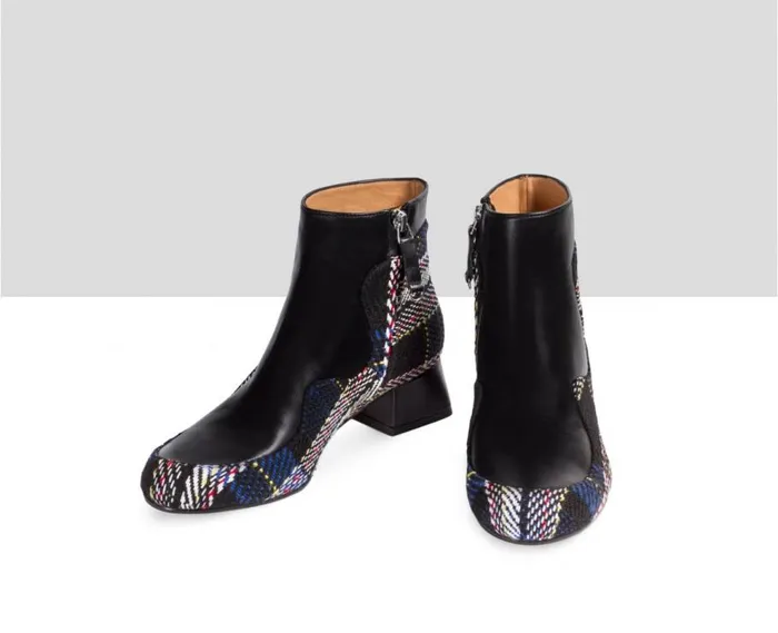 Audley Shoes Low Heel Leather Booties Estefania Black Women Medium Heel