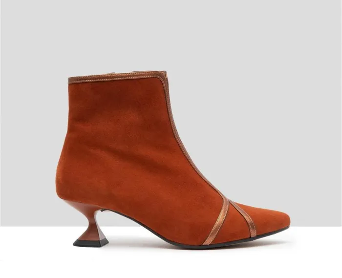 Audley Shoes Low Heel Leather Booties Galia Orange Women Medium Heel