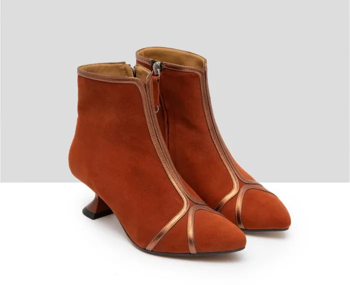 Audley Shoes Low Heel Leather Booties Galia Orange Women Medium Heel
