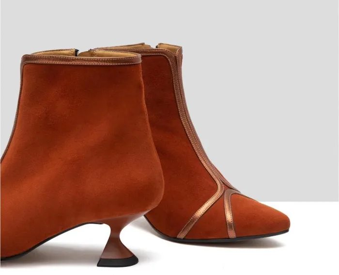 Audley Shoes Low Heel Leather Booties Galia Orange Women Medium Heel