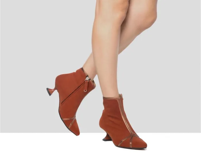 Audley Shoes Low Heel Leather Booties Galia Orange Women Medium Heel