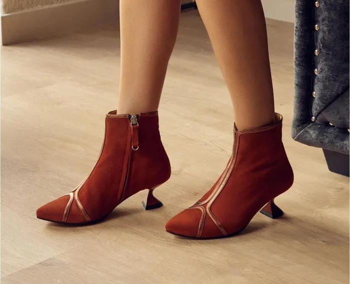 Audley Shoes Low Heel Leather Booties Galia Orange Women Medium Heel