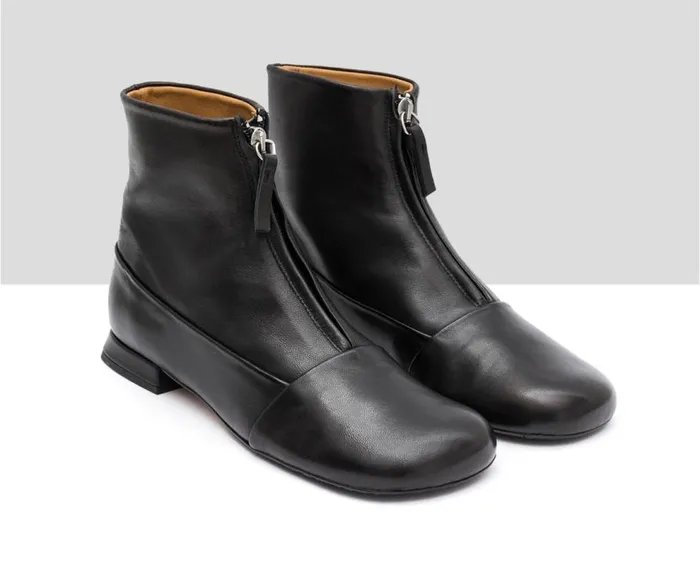 Audley Shoes Low Heel Leather Booties Indira Black Women Low Heel