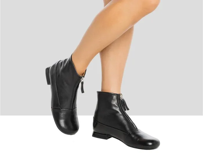Audley Shoes Low Heel Leather Booties Indira Black Women Low Heel
