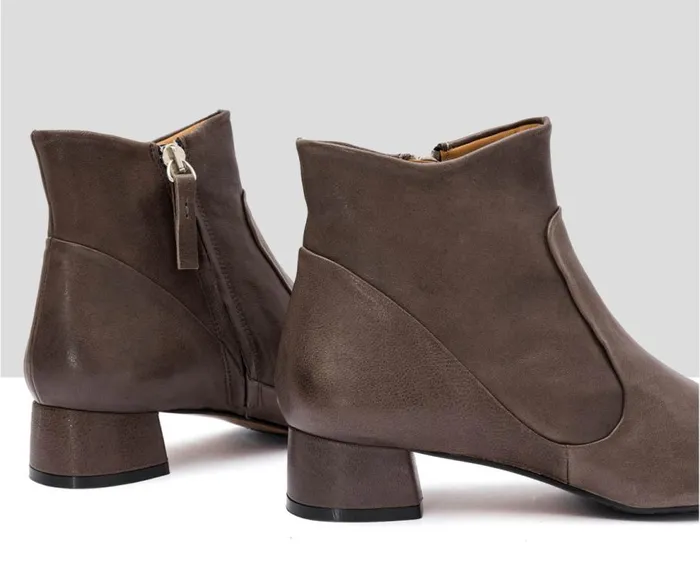 Audley Shoes Low Heel Leather Booties Irati Grey Women Medium Heel