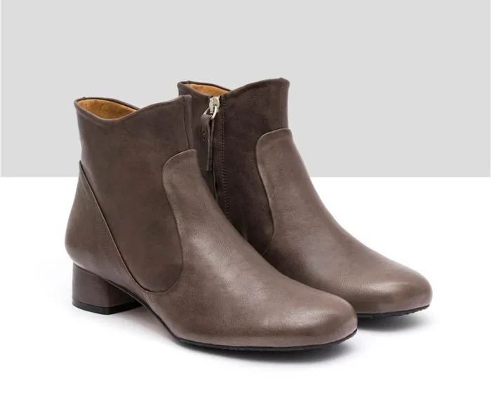 Audley Shoes Low Heel Leather Booties Irati Grey Women Medium Heel