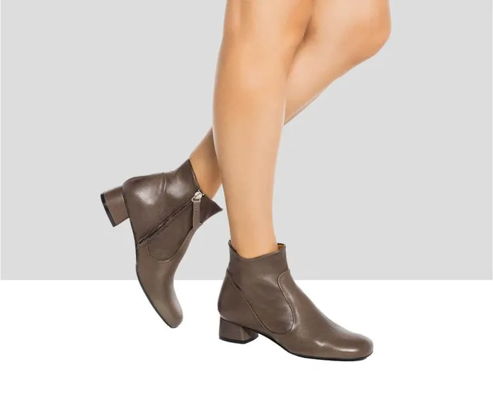 Audley Shoes Low Heel Leather Booties Irati Grey Women Medium Heel