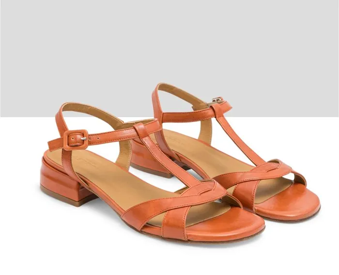 Audley Shoes Low Heel Leather Sandal Lyra Orange Women Medium Heel