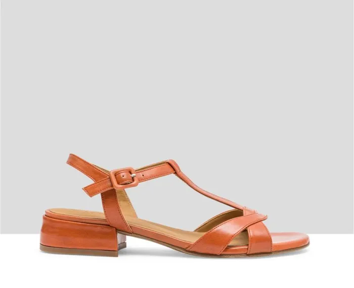 Audley Shoes Low Heel Leather Sandal Lyra Orange Women Medium Heel