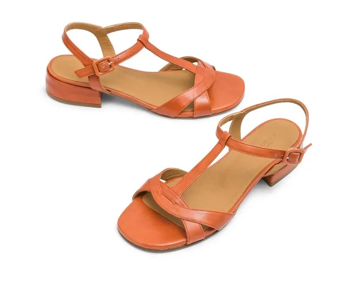 Audley Shoes Low Heel Leather Sandal Lyra Orange Women Medium Heel
