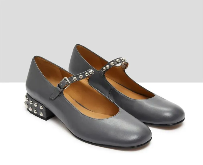 Audley Shoes Low Heel Leather Shoe Kimi Grey Women Medium Heel
