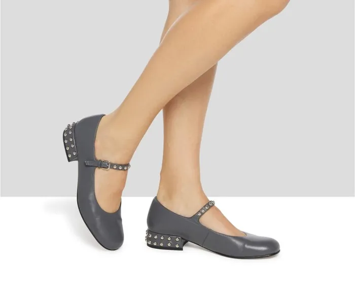 Audley Shoes Low Heel Leather Shoe Kimi Grey Women Medium Heel