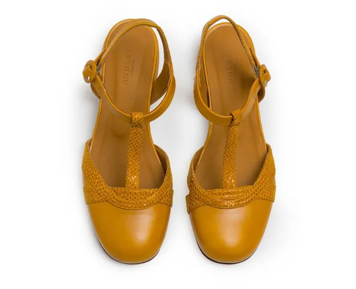 Audley Shoes Low Heel Leather Shoe Llanos Mustard Women Medium Heel