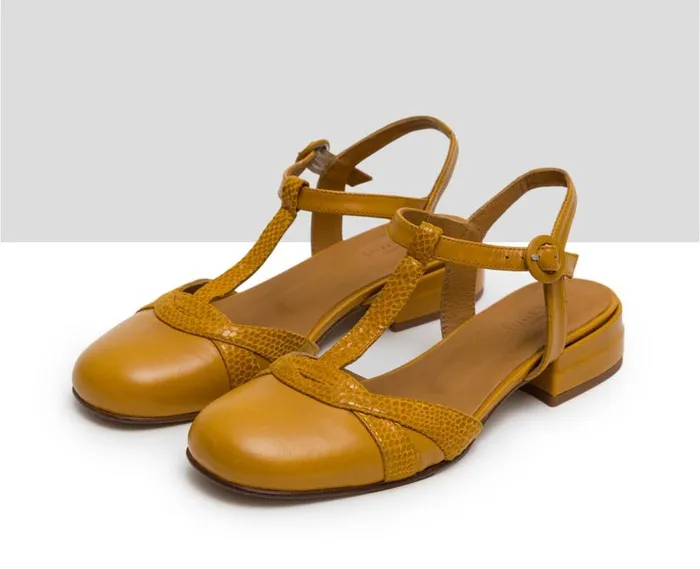 Audley Shoes Low Heel Leather Shoe Llanos Mustard Women Medium Heel
