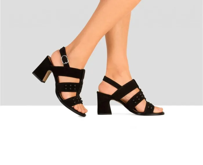 Audley Shoes Medium Heel Leather Sandal Bolita Black Women High Heel