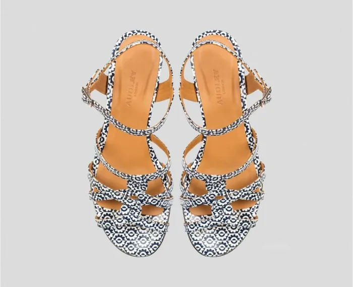 Audley Shoes Medium Heel Leather Sandal Dafne Navy Blue Women Medium Heel