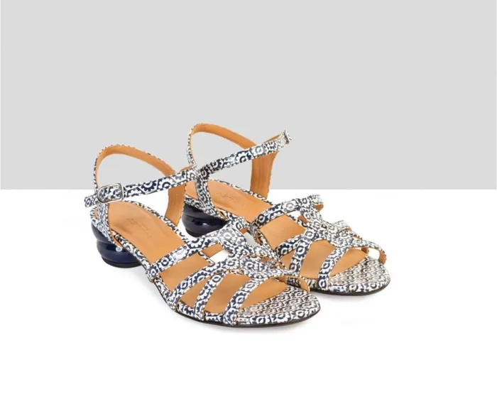 Audley Shoes Medium Heel Leather Sandal Dafne Navy Blue Women Medium Heel