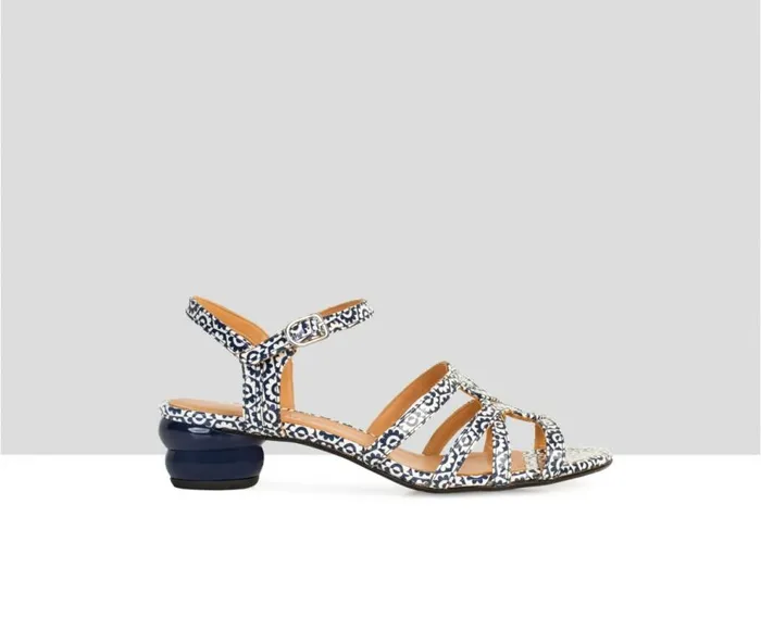 Audley Shoes Medium Heel Leather Sandal Dafne Navy Blue Women Medium Heel