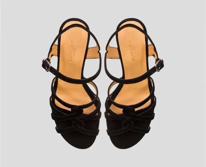 Audley Shoes Medium Heel Leather Sandal Dahlia Black Women Medium Heel