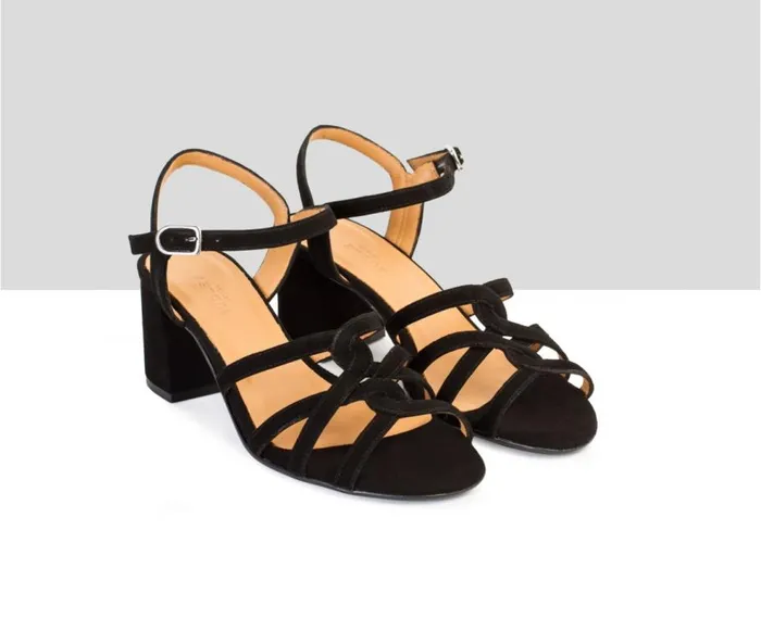 Audley Shoes Medium Heel Leather Sandal Dahlia Black Women Medium Heel