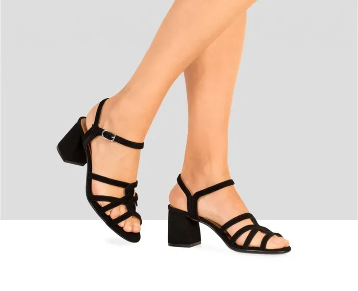 Audley Shoes Medium Heel Leather Sandal Dahlia Black Women Medium Heel