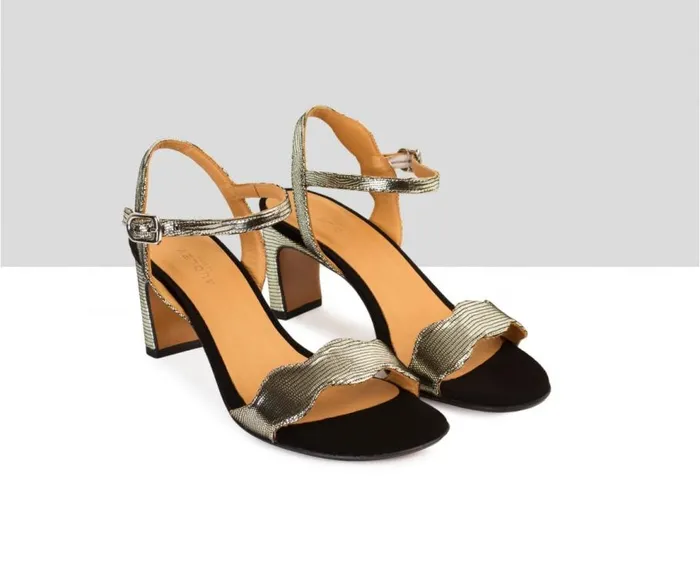 Audley Shoes Medium Heel Leather Sandal Deborah Black Women Medium Heel