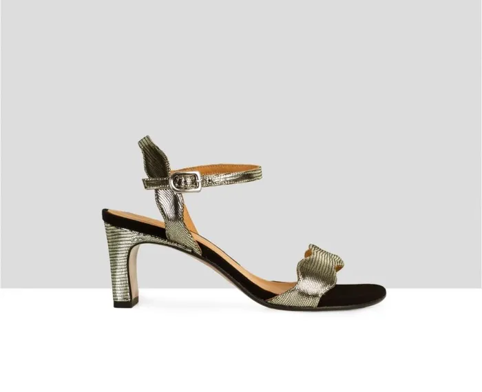 Audley Shoes Medium Heel Leather Sandal Deborah Black Women Medium Heel
