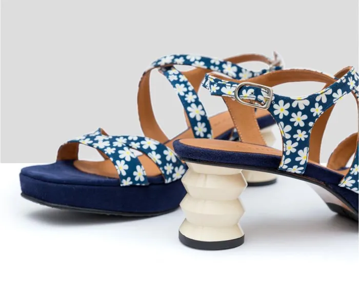 Audley Shoes Medium Heel Leather Sandal Frisia Navy Blue Women Medium Heel