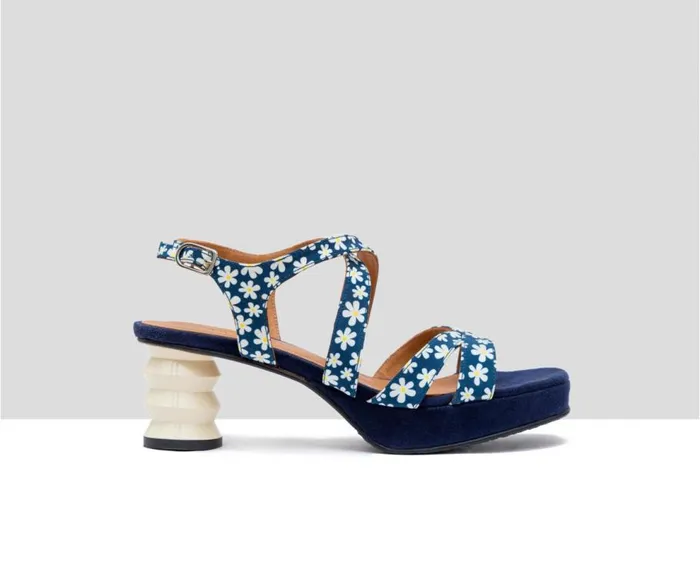 Audley Shoes Medium Heel Leather Sandal Frisia Navy Blue Women Medium Heel