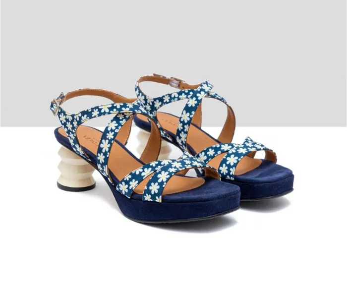 Audley Shoes Medium Heel Leather Sandal Frisia Navy Blue Women Medium Heel