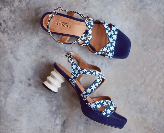 Audley Shoes Medium Heel Leather Sandal Frisia Navy Blue Women Medium Heel
