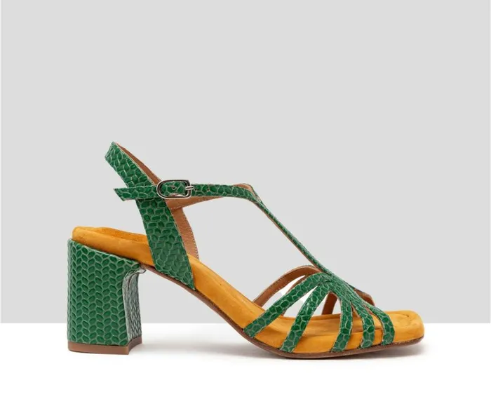 Audley Shoes Medium Heel Leather Sandal Hallie Green Women Medium Heel
