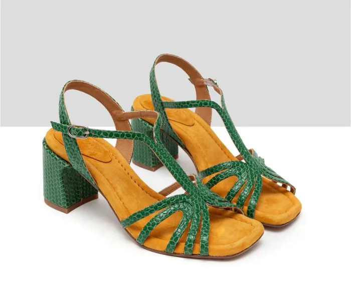 Audley Shoes Medium Heel Leather Sandal Hallie Green Women Medium Heel