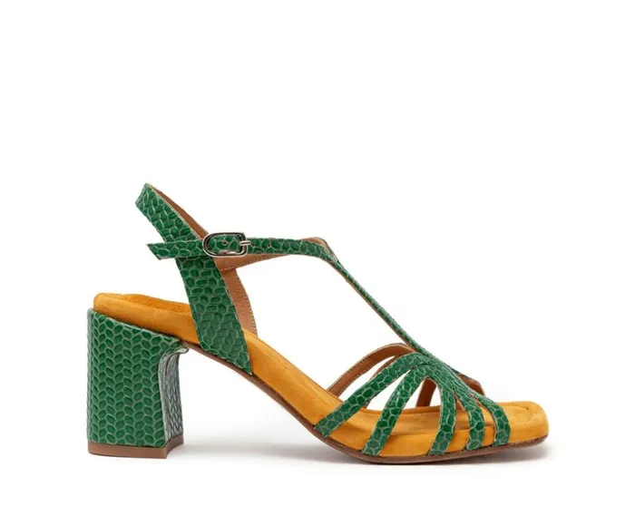 Audley Shoes Medium Heel Leather Sandal Hallie Green Women Medium Heel