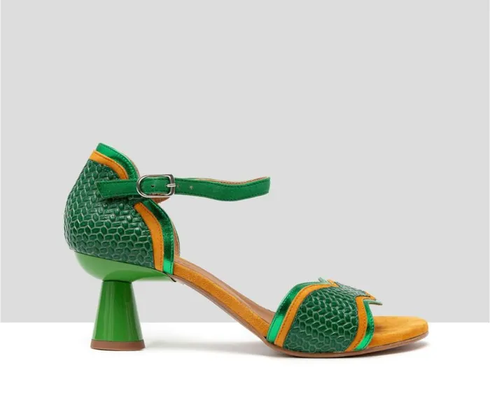 Audley Shoes Medium Heel Leather Sandal Halyna Green Women Medium Heel