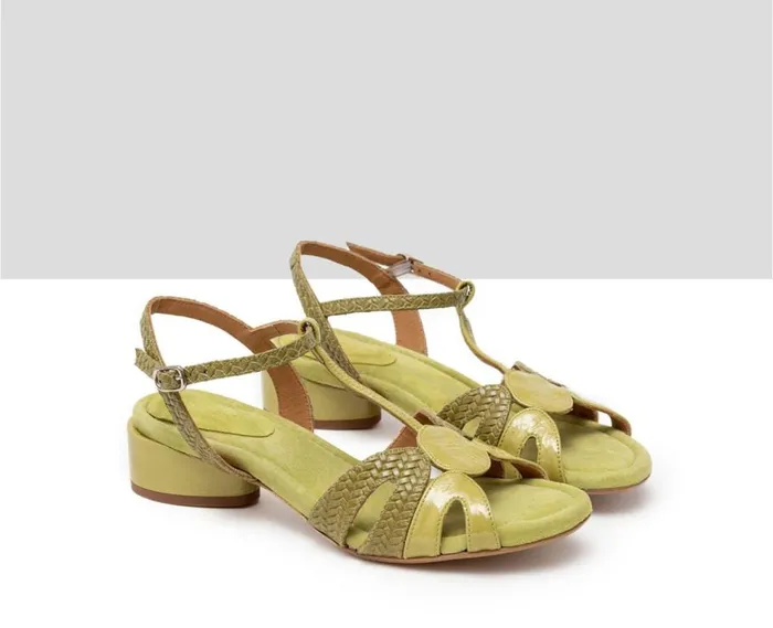 Audley Shoes Medium Heel Leather Sandal Hanan Green Women Medium Heel